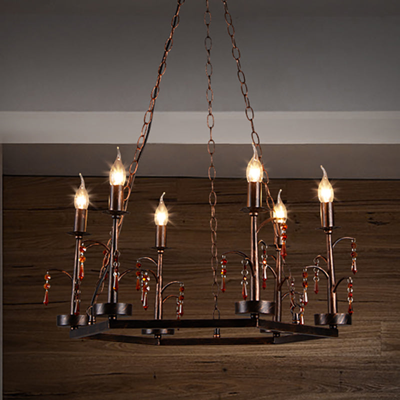Metal Rust Pendant lampe géométrique 6 lumières Lumières lustres vintage pour salle à manger