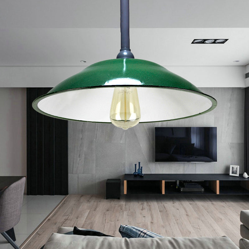 Green Saucer Shade Ceiling Fixture Industrial Enamel 1 Light Farmhouse Pendant Light, 11"/12" Diameter