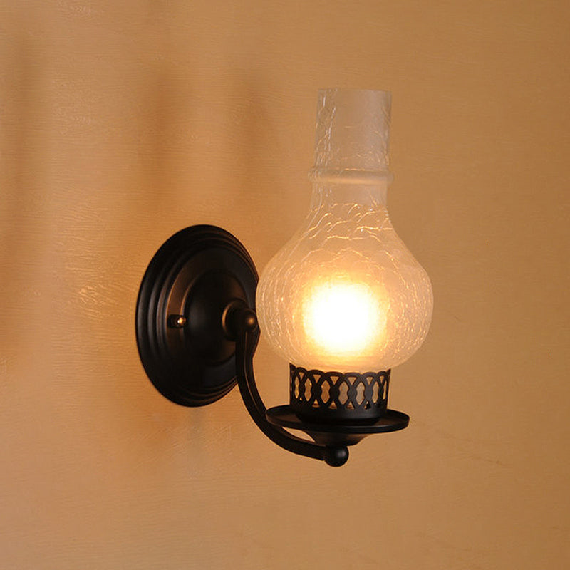 1 Bulb Vase Shade Wall Mounted Light Fixture Rustic White/Amber Crackle Glass Lighting for Corridor