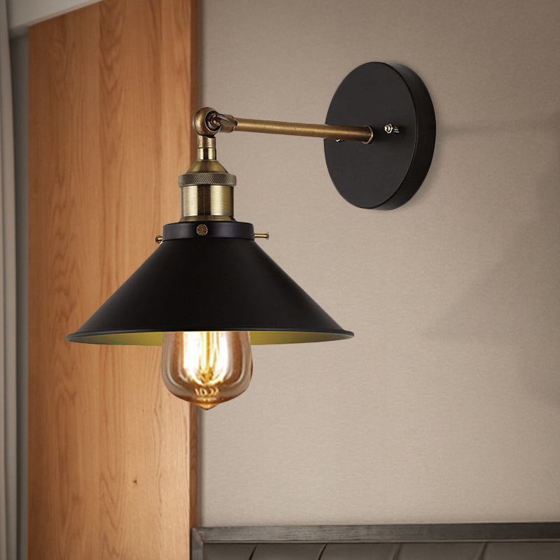Industrial Stylish Cone Wall Sconce 1 Light Metallic Wall Mount Light in Black for Living Room, 2 Packs