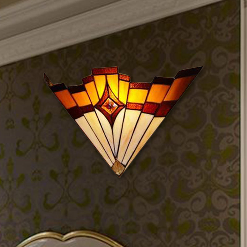 Mission Style Triangle Wall Sconce Stained Glass 1 Light Indoor Wall Lighting for Hallway