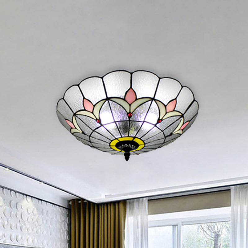 Classic Tiffany Bowl Ceiling Mount Light with Small Flower Glass Clear Ceiling Lamp for Bedroom