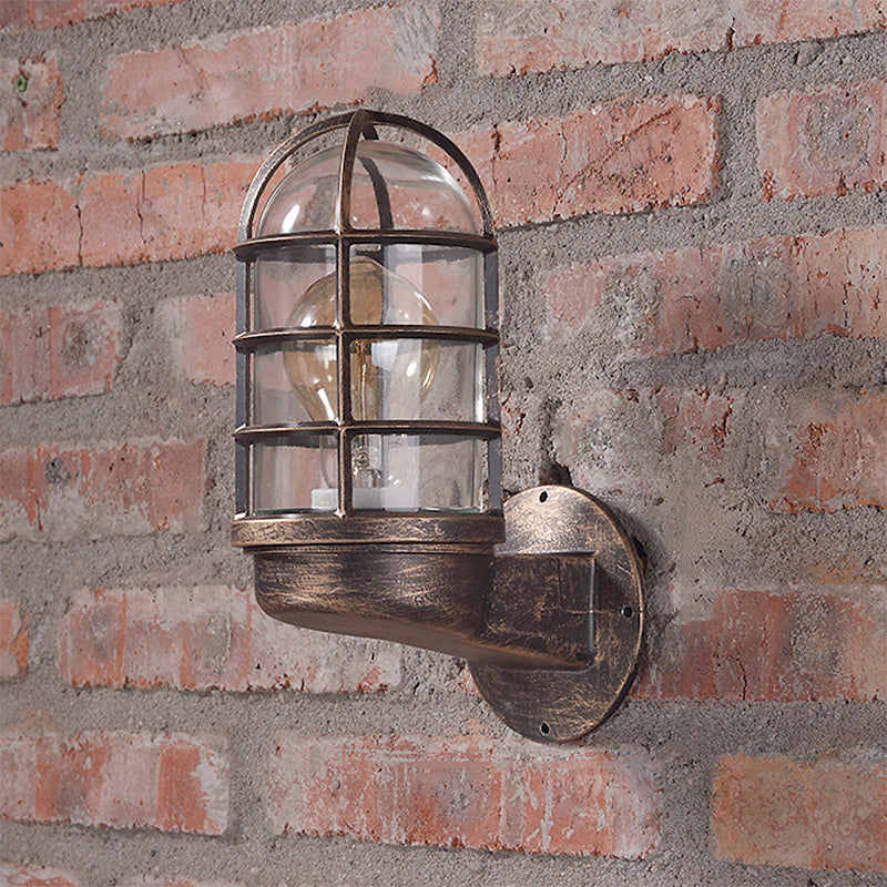 Cylinder Clear Glass Wall Mounted Lamp Industrial Single Bulb Living Room Sconce Light in Pink/Blue/Green with Cage