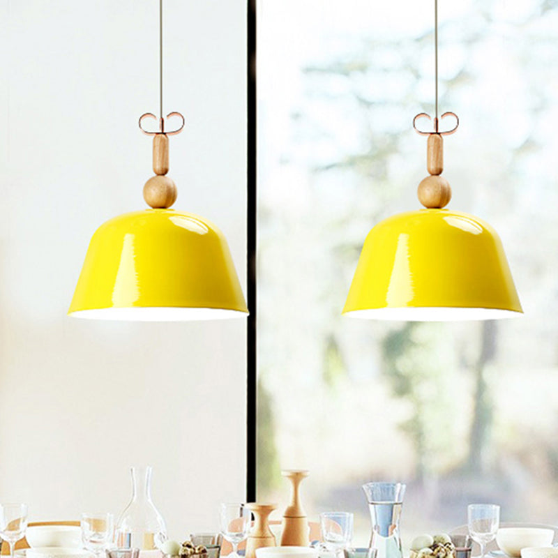 Noordse felgekleurde hanglamp bell schaduw enkele kop metalen plafondverlichting in blauw/roze/rood/geel voor woonkamer