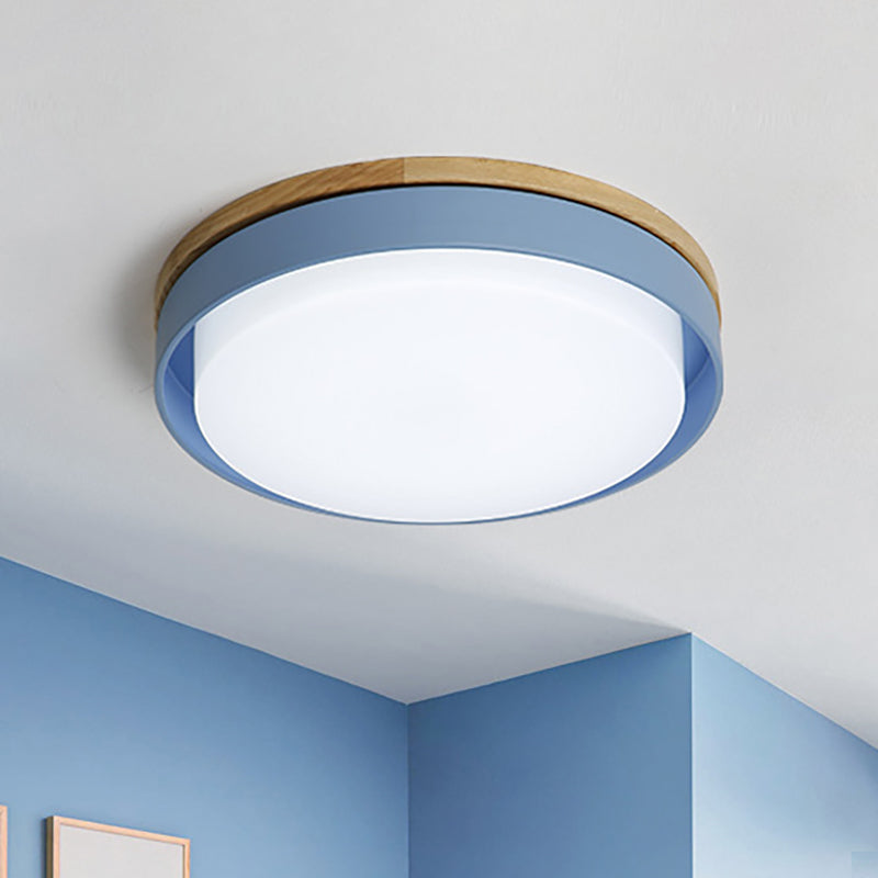 Iluminación empotrada redonda azul/blanca/amarilla, montaje empotrado de techo Led de metal macarrón nórdico con pantalla acrílica, 12"/18,5" W
