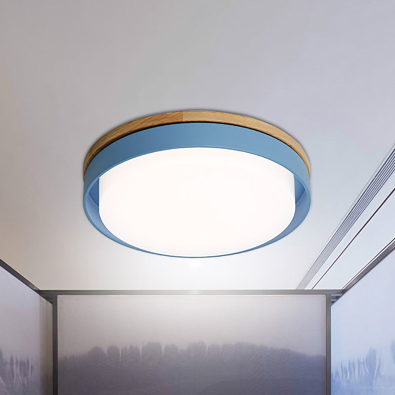 Iluminación empotrada redonda azul/blanca/amarilla, montaje empotrado de techo Led de metal macarrón nórdico con pantalla acrílica, 12"/18,5" W