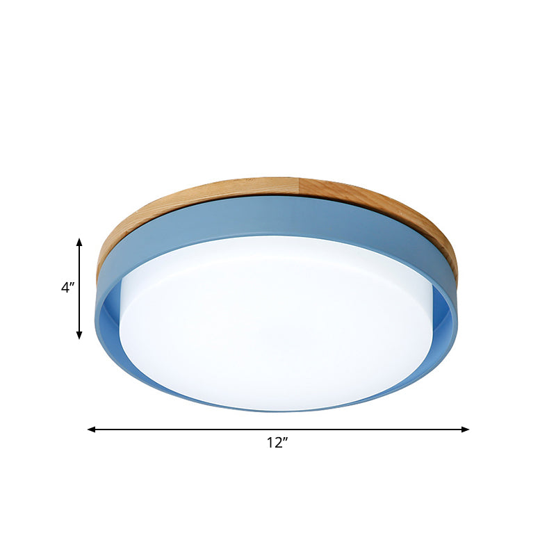Iluminación empotrada redonda azul/blanca/amarilla, montaje empotrado de techo Led de metal macarrón nórdico con pantalla acrílica, 12"/18,5" W