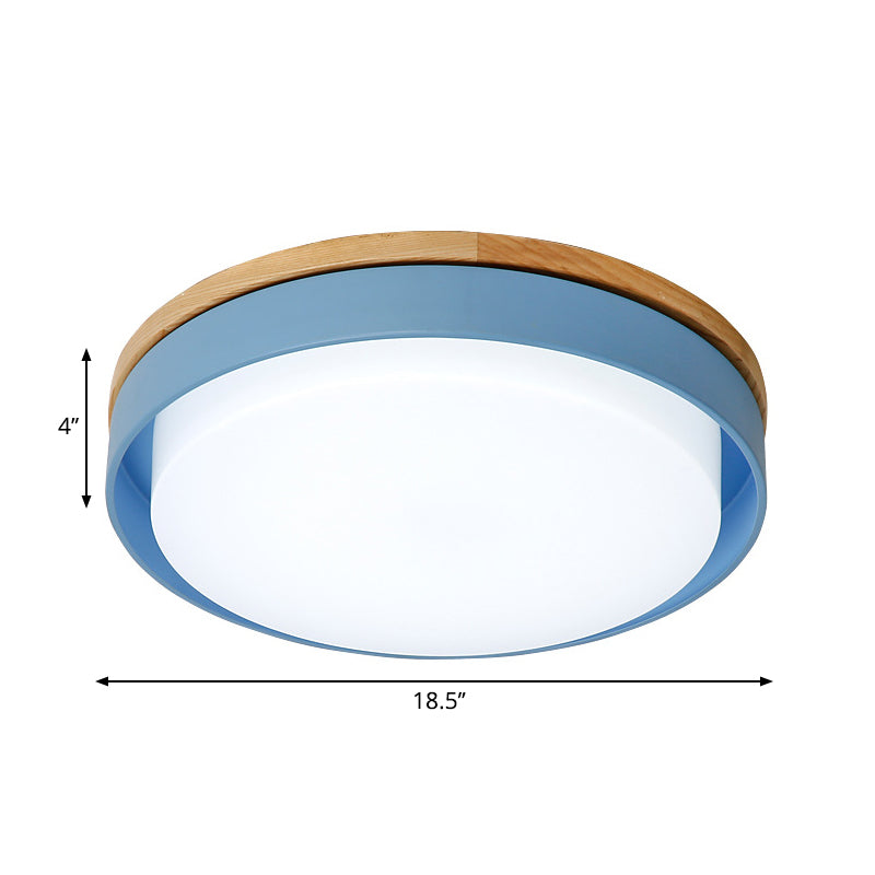 Iluminación empotrada redonda azul/blanca/amarilla, montaje empotrado de techo Led de metal macarrón nórdico con pantalla acrílica, 12"/18,5" W