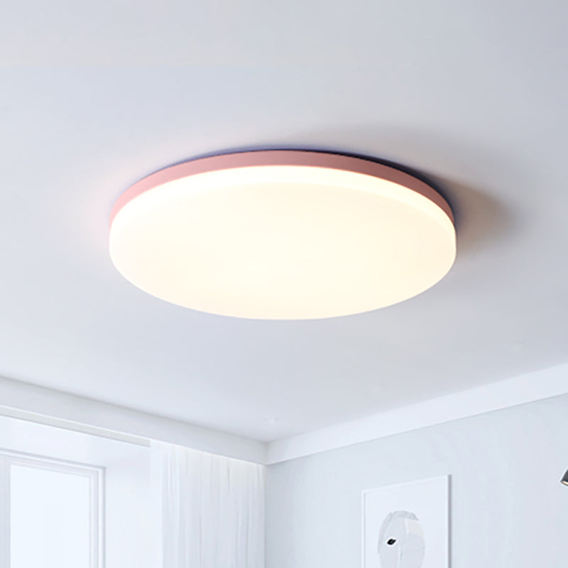 10"/15"/19" W Circular Flush Ceiling Lamp Macaron Metal Indoor Flush Lighting in Green/Pink/White/Yellow