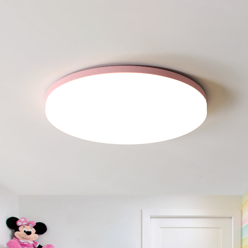 10"/15"/19" W Circular Flush Ceiling Lamp Macaron Metal Indoor Flush Lighting in Green/Pink/White/Yellow