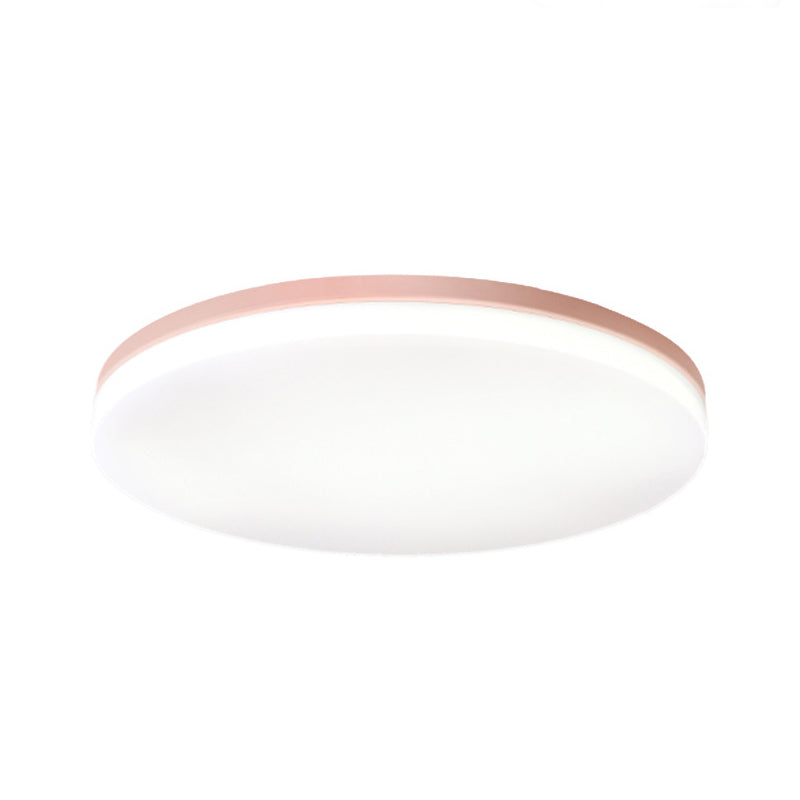 10"/15"/19" W Circular Flush Ceiling Lamp Macaron Metal Indoor Flush Lighting in Green/Pink/White/Yellow