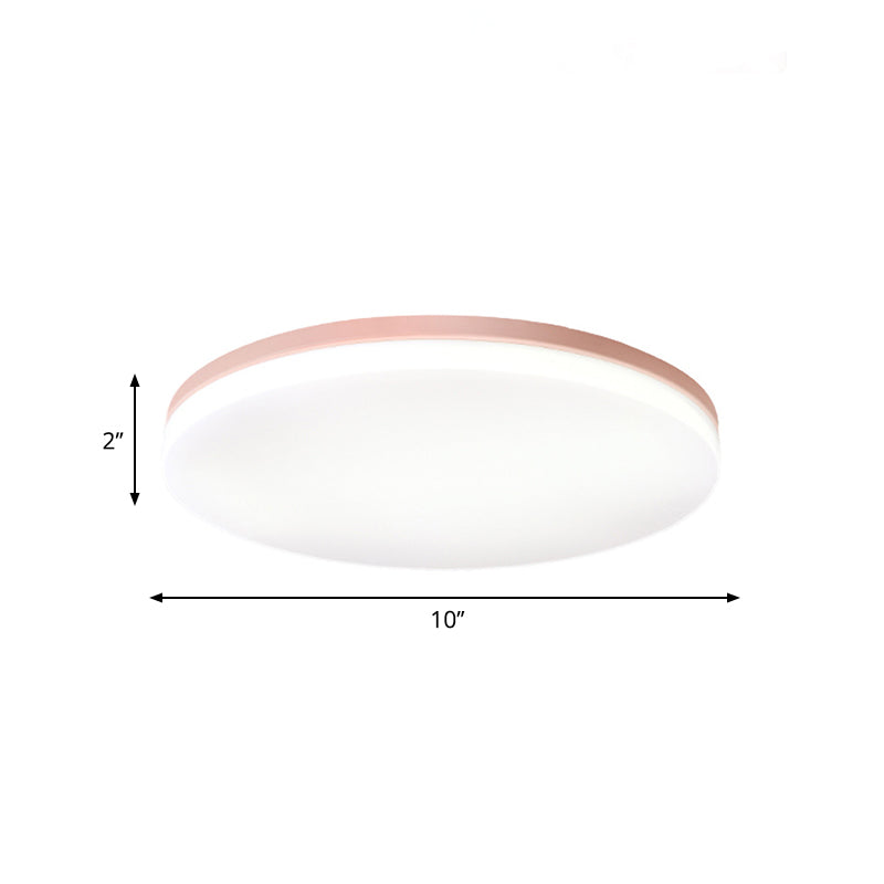 10"/15"/19" W Circular Flush Ceiling Lamp Macaron Metal Indoor Flush Lighting in Green/Pink/White/Yellow