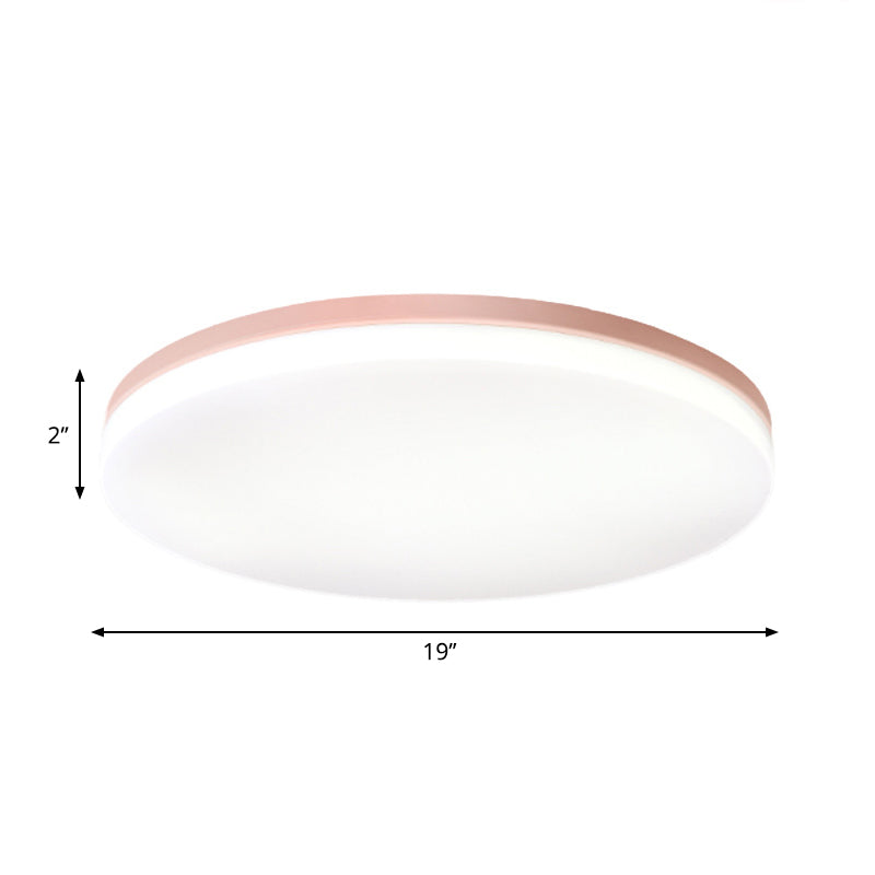 10"/15"/19" W Circular Flush Ceiling Lamp Macaron Metal Indoor Flush Lighting in Green/Pink/White/Yellow