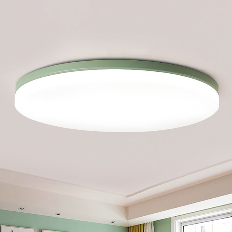 10"/15"/19" W Circular Flush Ceiling Lamp Macaron Metal Indoor Flush Lighting in Green/Pink/White/Yellow