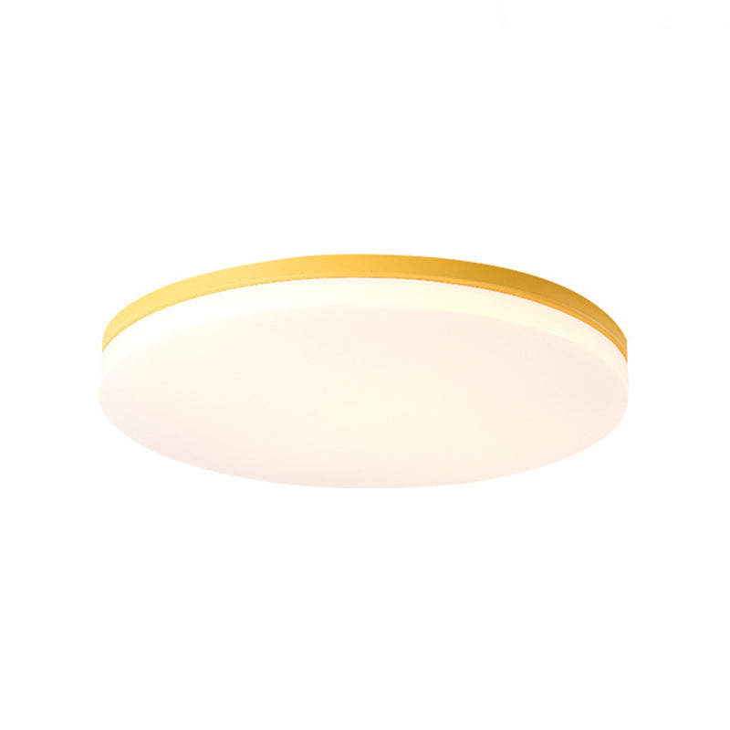 10"/15"/19" W Circular Flush Ceiling Lamp Macaron Metal Indoor Flush Lighting in Green/Pink/White/Yellow