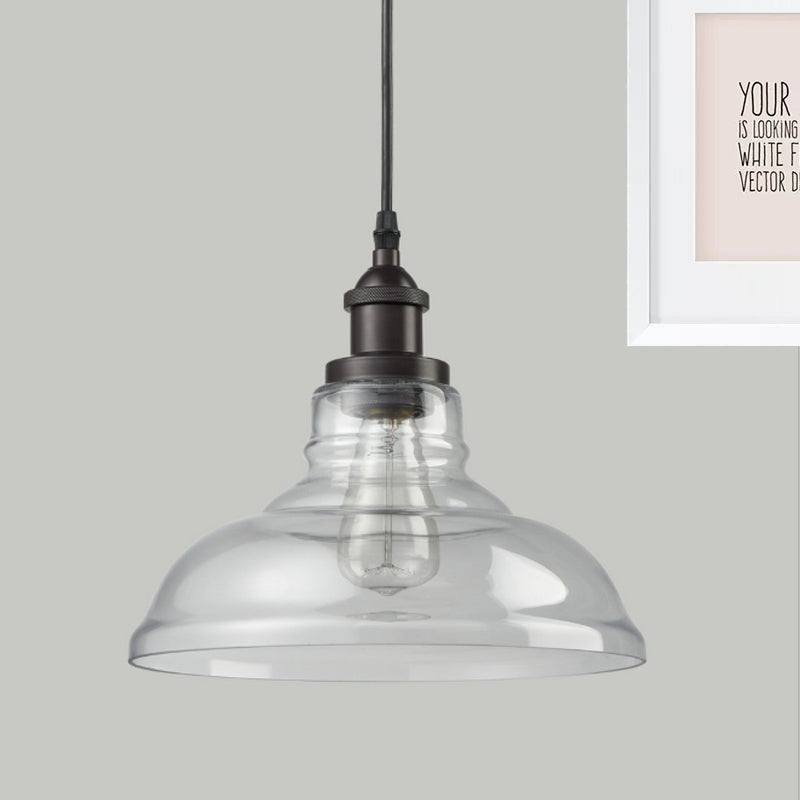 Black 1 Light Pendant Lighting Industrial Clear Glass Barn Hanging Lamp for Indoor