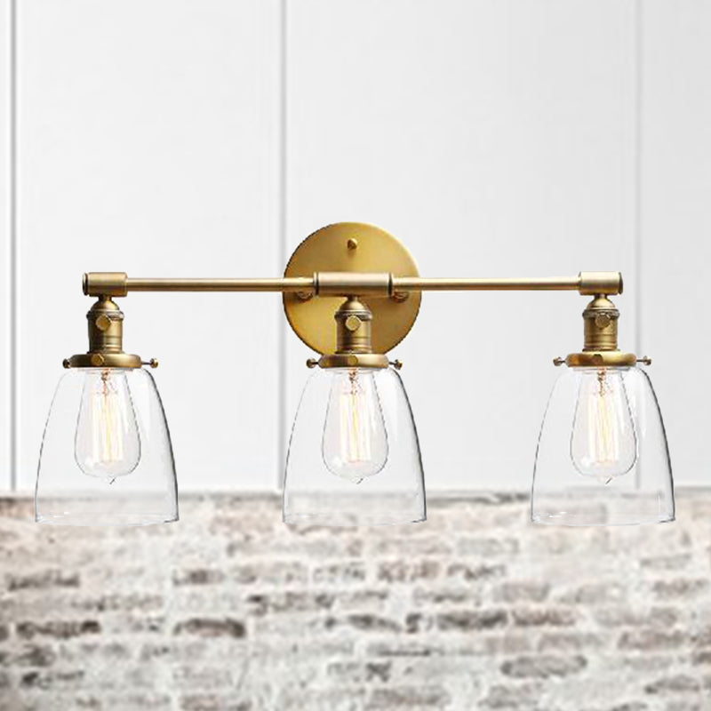 3-Bulb Cone Wall Mounted Light Fixture Industrial Brass Clear Glass Lighting for Restaurant
