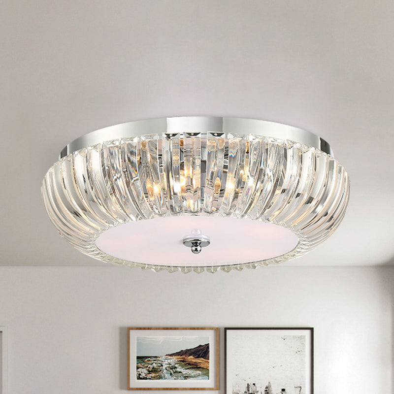 Moderne Ronde Flush Mount Licht Clear Crystal Shade 3/4 Lichten 16"/19.5" W Chrome Plafond Flushmount