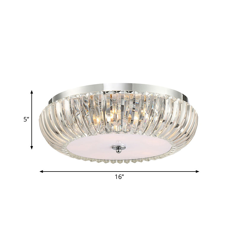 Moderne Ronde Flush Mount Licht Clear Crystal Shade 3/4 Lichten 16"/19.5" W Chrome Plafond Flushmount