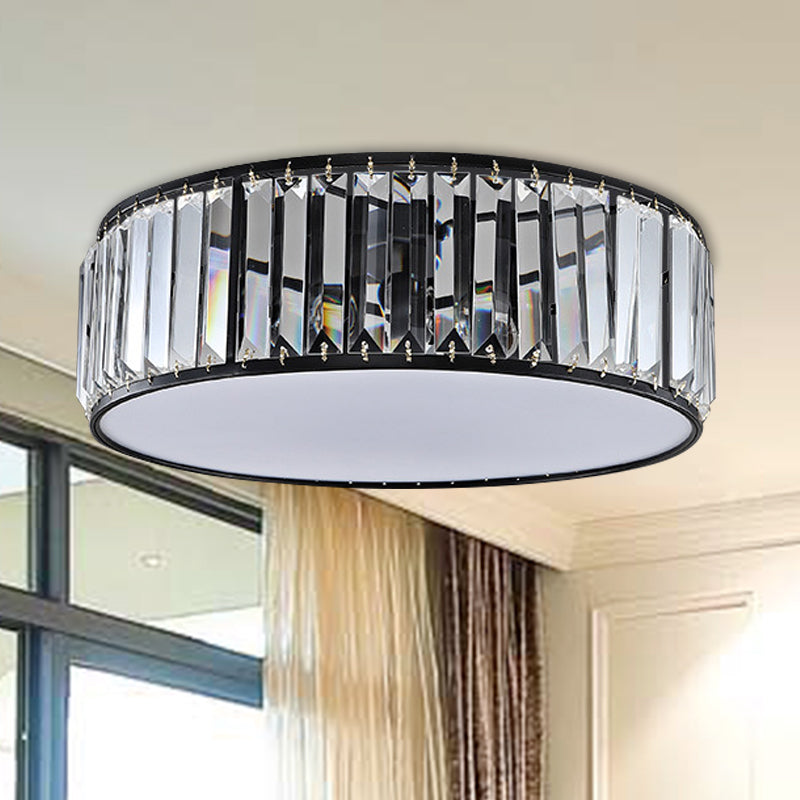 Black/Bronze Drum Flush Mount Lamp Simple 3/4/5-Light Crystal Shaded Bedroom Ceiling Light