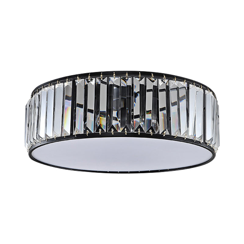 Black/Bronze Drum Flush Mount Lamp Simple 3/4/5-Light Crystal Shaded Bedroom Ceiling Light