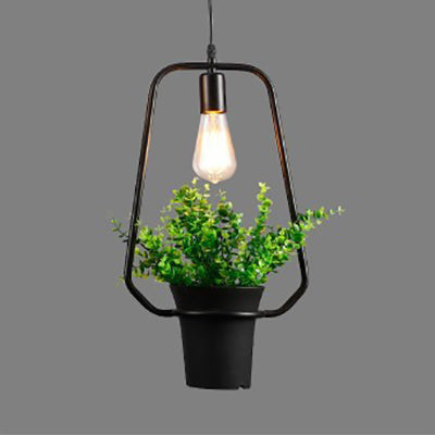 1 Light Planter and Frame Hanging Light Industrial Style Black Finish Metal Pendant Lamp for Balcony