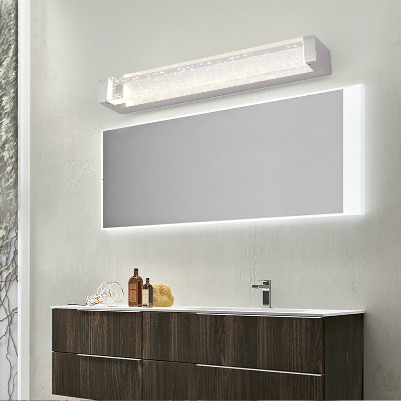 Rectangular Bathroom Wall Mount Lamp Clear Crystal 12.5"/18" W LED Contemporary Vanity Mirror Light in White