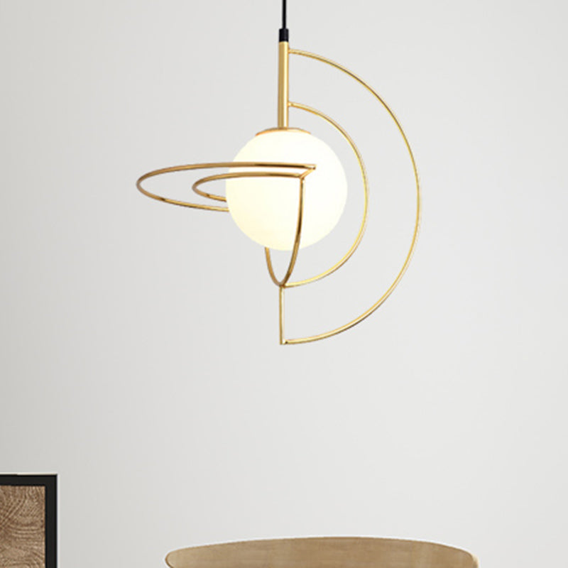 Comedor globe Luz colgante con marco de alambre Metal de vidrio 1 Luz de colgante simple en oro