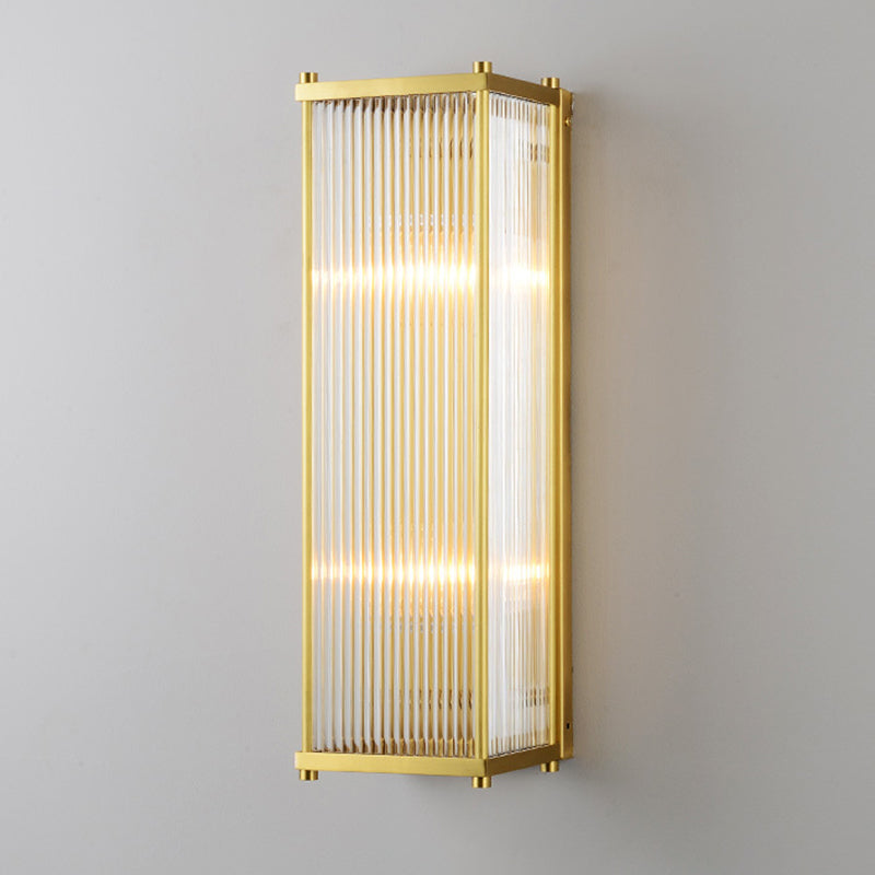 Gold Rectangular/Cylinder Wall Sconce Light Modern 1/2 Lights Fluted Crystal Wall Light Fixture for Living Room