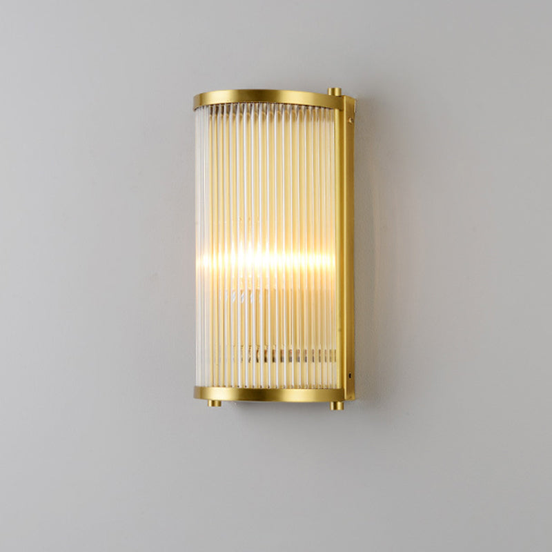 Gold Rectangular/Cylinder Wall Sconce Light Modern 1/2 Lights Fluted Crystal Wall Light Fixture for Living Room