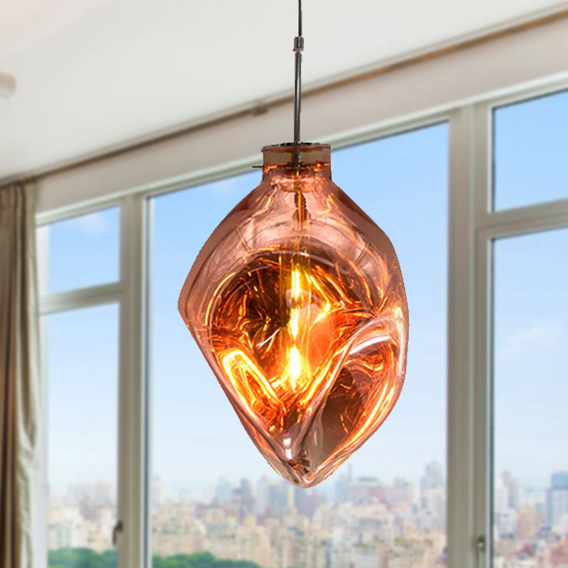 Contemporary Style Hanging Light Abstract Shade 1 Light Hammered Glass Pendant Lamp for Hotel