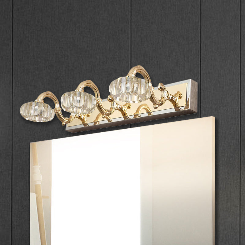 Lampada a parete per ombra rotonda Modernismo Metal 2/3/4 Bulbi Gold Finitura Vanity Lighting With Curved Brain, 13 "/19" W