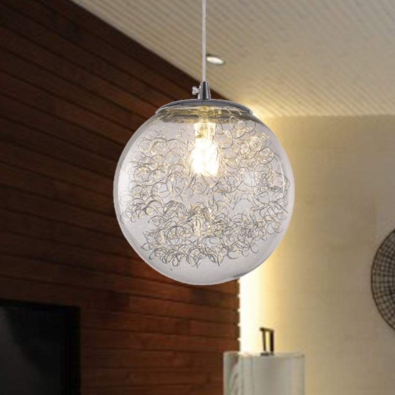 Luz de colgar esférica de vidrio transparente con alambre deco 1 iluminación colgante moderna