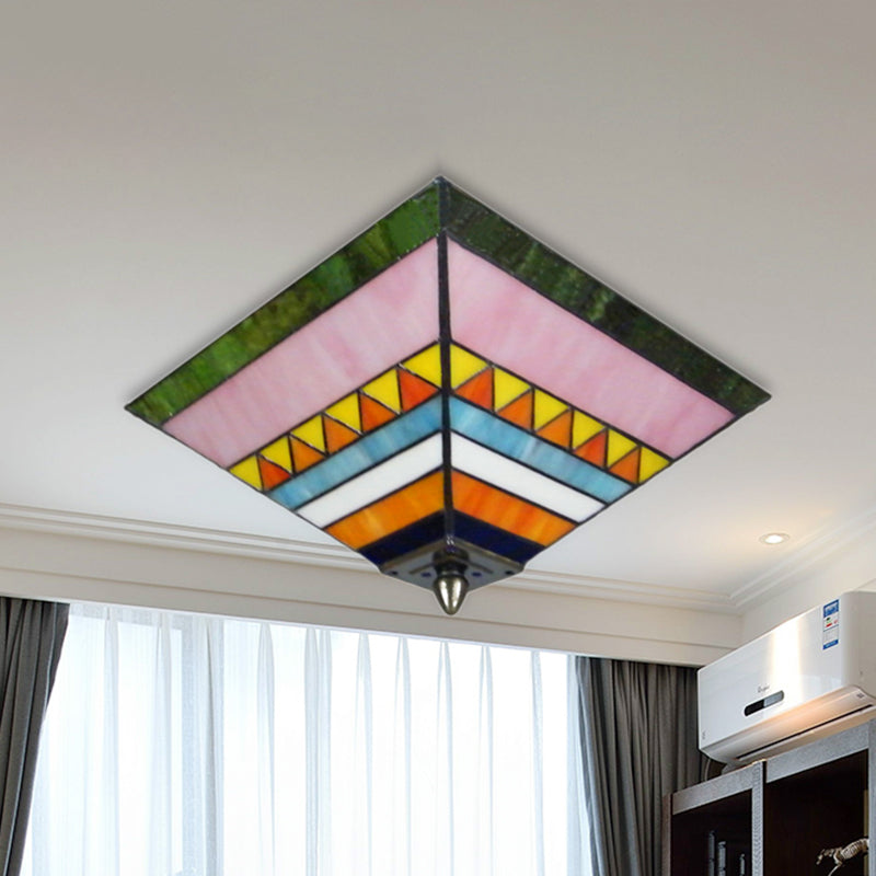 Plafonnier pyramide multicolore, vitrail artisanal, 2 ampoules, plafonnier pour Foyer