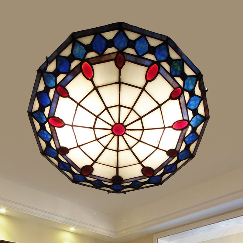 Stained Glass Flush Ceiling Light 3 Lights Tiffany Style Art Deco Flush Mount Light with Rhombus Pattern