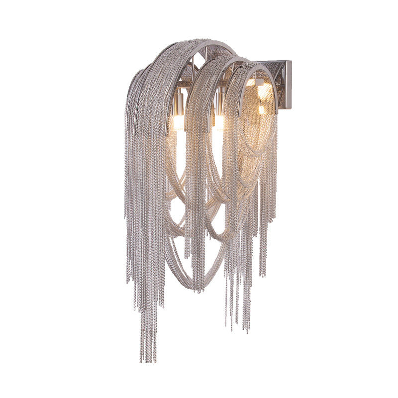 Tassel Sconce Light Fixture Modern Metal Chain 2 Lights Bedroom Wall Light Sconce in Chrome
