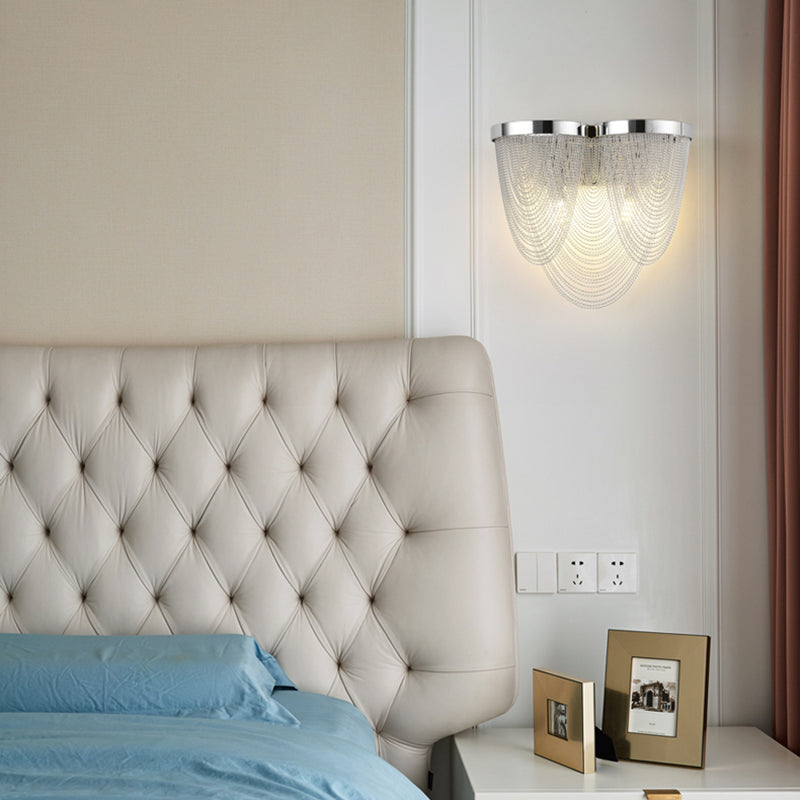 Metal Chain Shade Wall Light Fixture Postmodern 2 Lights Bedroom Sconce Light in Chrome