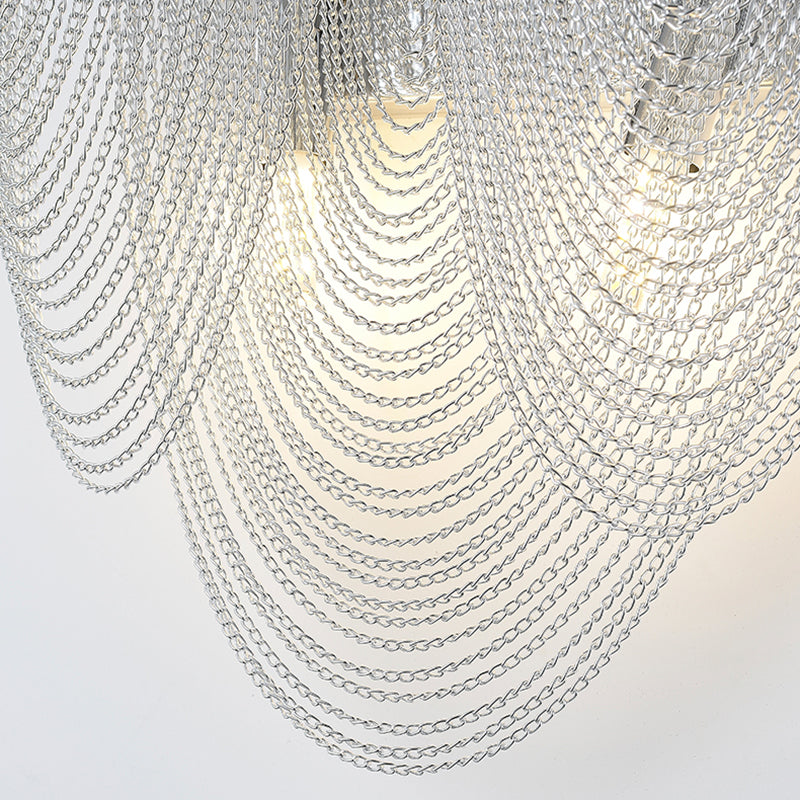 Metal Chain Shade Wall Light Fixture Postmodern 2 Lights Bedroom Sconce Light in Chrome