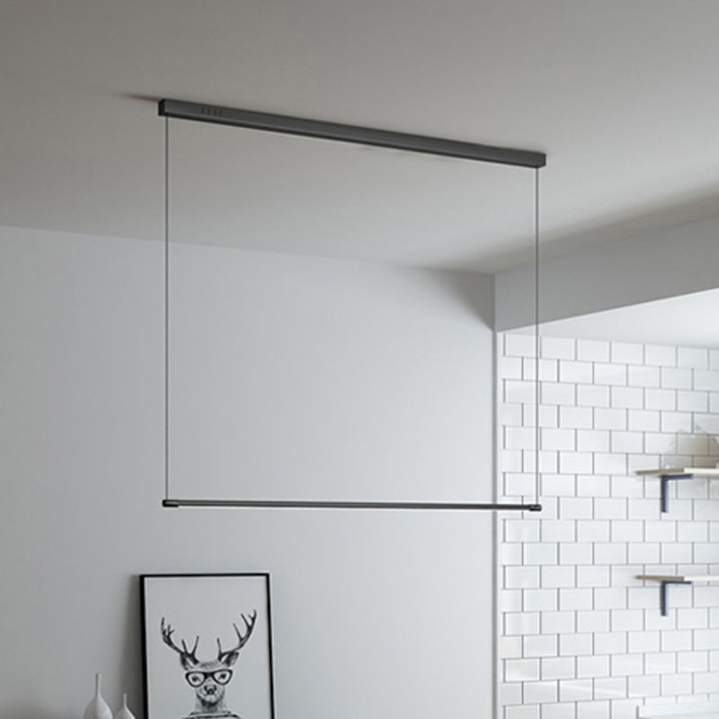 Slim Rod LED Island Lamp Simplicity Metal Black Finish Pendant Lighting over Table