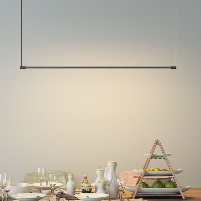 Slim Rod LED Island Lamp Simplicity Metal Black Finish Pendant Lighting over Table