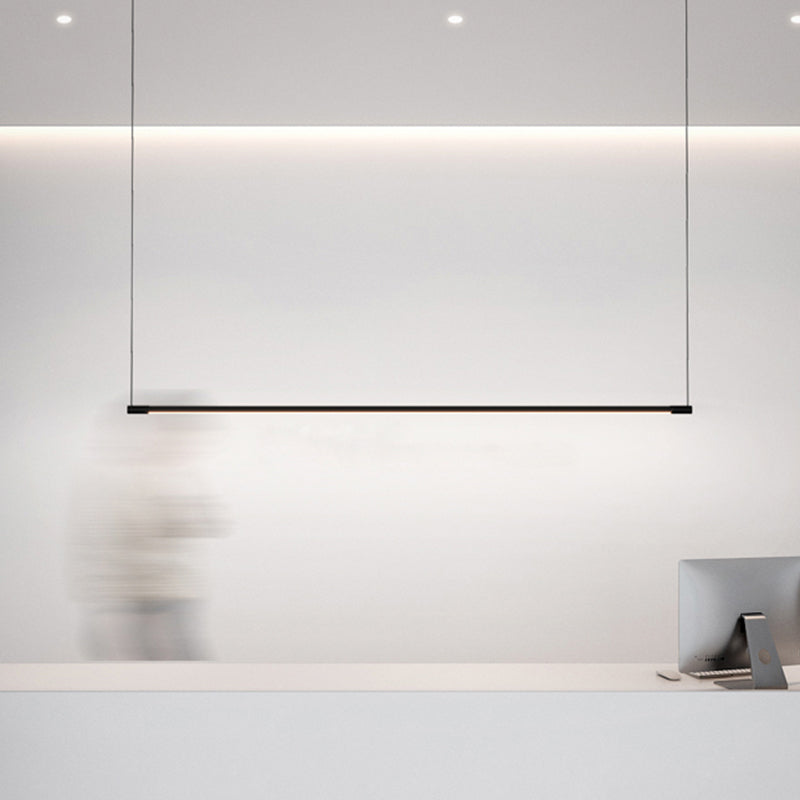 Slim Rod LED Island Lamp Simplicity Metal Black Finish Pendant Lighting over Table