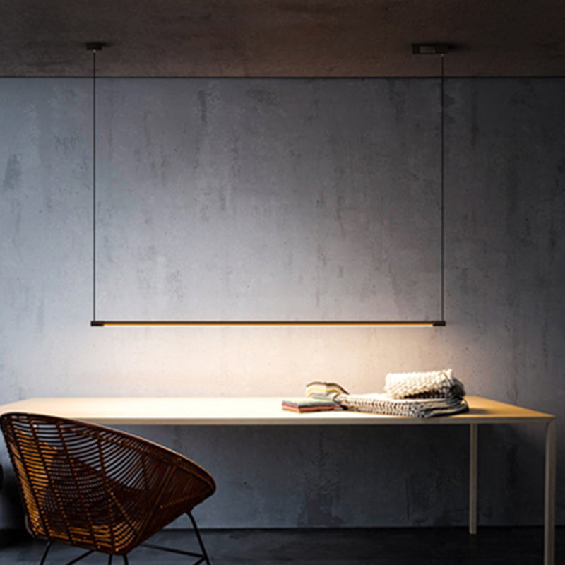 Slim Rod LED Island Lamp Simplicity Metal Black Finish Pendant Lighting over Table