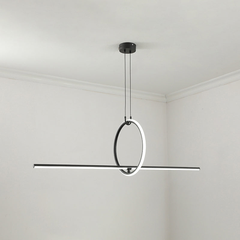 Stick and Ring Dining Room Island Light Fixture Metal Modernist LED Pendant Lamp in Black