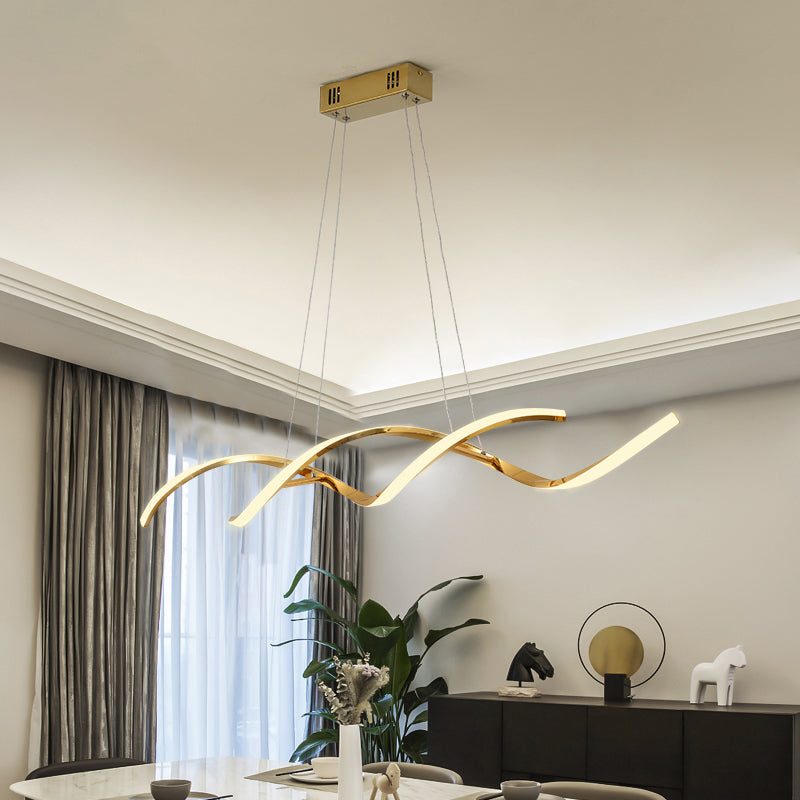 Wave Shaped Aluminum Hanging Light Minimalist Style LED Island Lighting with Adjustable Cord