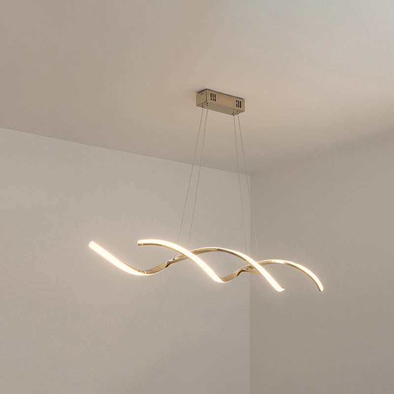 Wave Shaped Aluminum Hanging Light Minimalist Style LED Island Lighting with Adjustable Cord