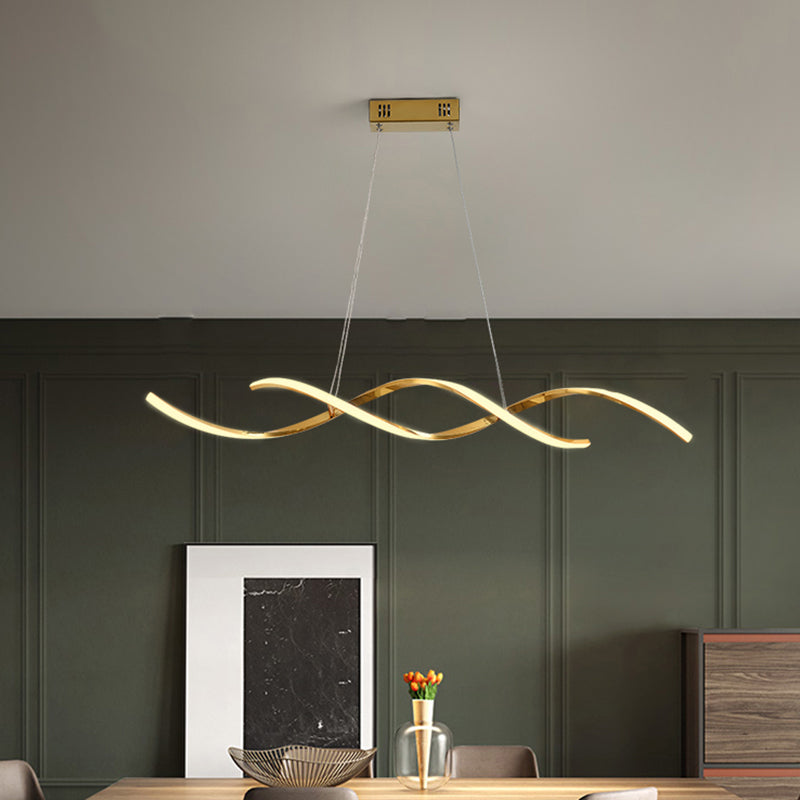 Wave Shaped Aluminum Hanging Light Minimalist Style LED Island Lighting with Adjustable Cord