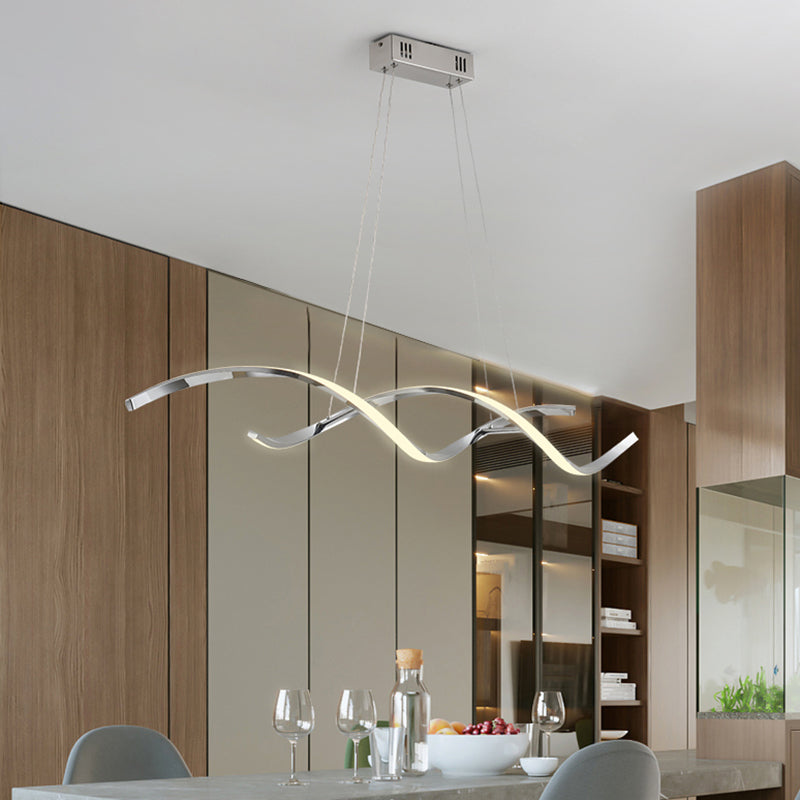 Wave Shaped Aluminum Hanging Light Minimalist Style LED Island Lighting with Adjustable Cord