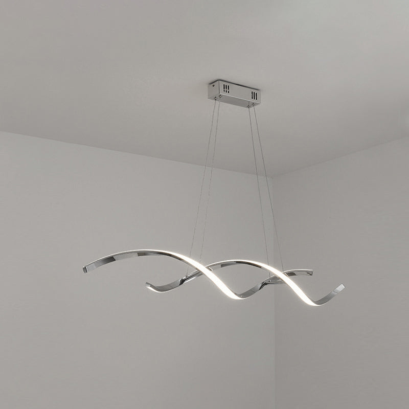 Wave Shaped Aluminum Hanging Light Minimalist Style LED Island Lighting with Adjustable Cord