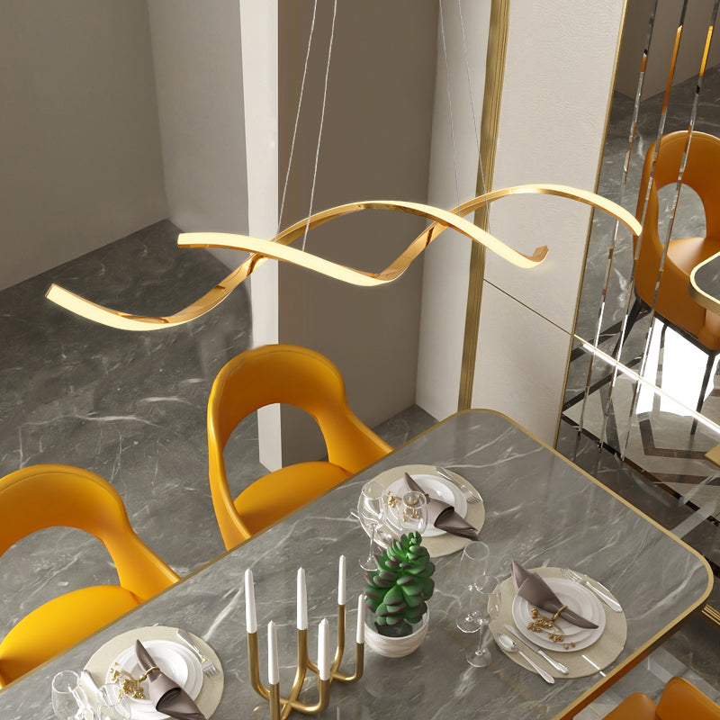 Wave Shaped Aluminum Hanging Light Minimalist Style LED Island Lighting with Adjustable Cord