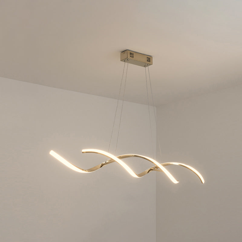 Wave Shaped Aluminum Hanging Light Minimalist Style LED Island Lighting with Adjustable Cord